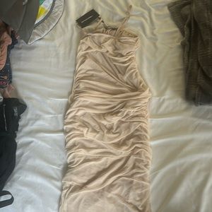 Nude mesh strappy mesh midi dress